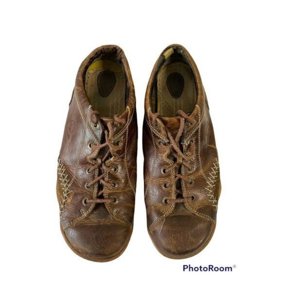 Dr. Marten's Air Brown Leather Distressed Patchwork Stitch Lace Sneaker - Picture 3 of 10